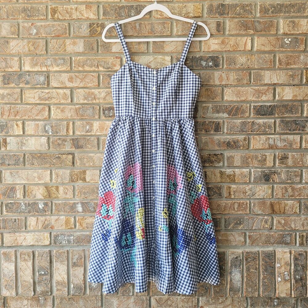 French Connection Lavande Gingham Navy Sundress Size 2 MSRP $168 NEW